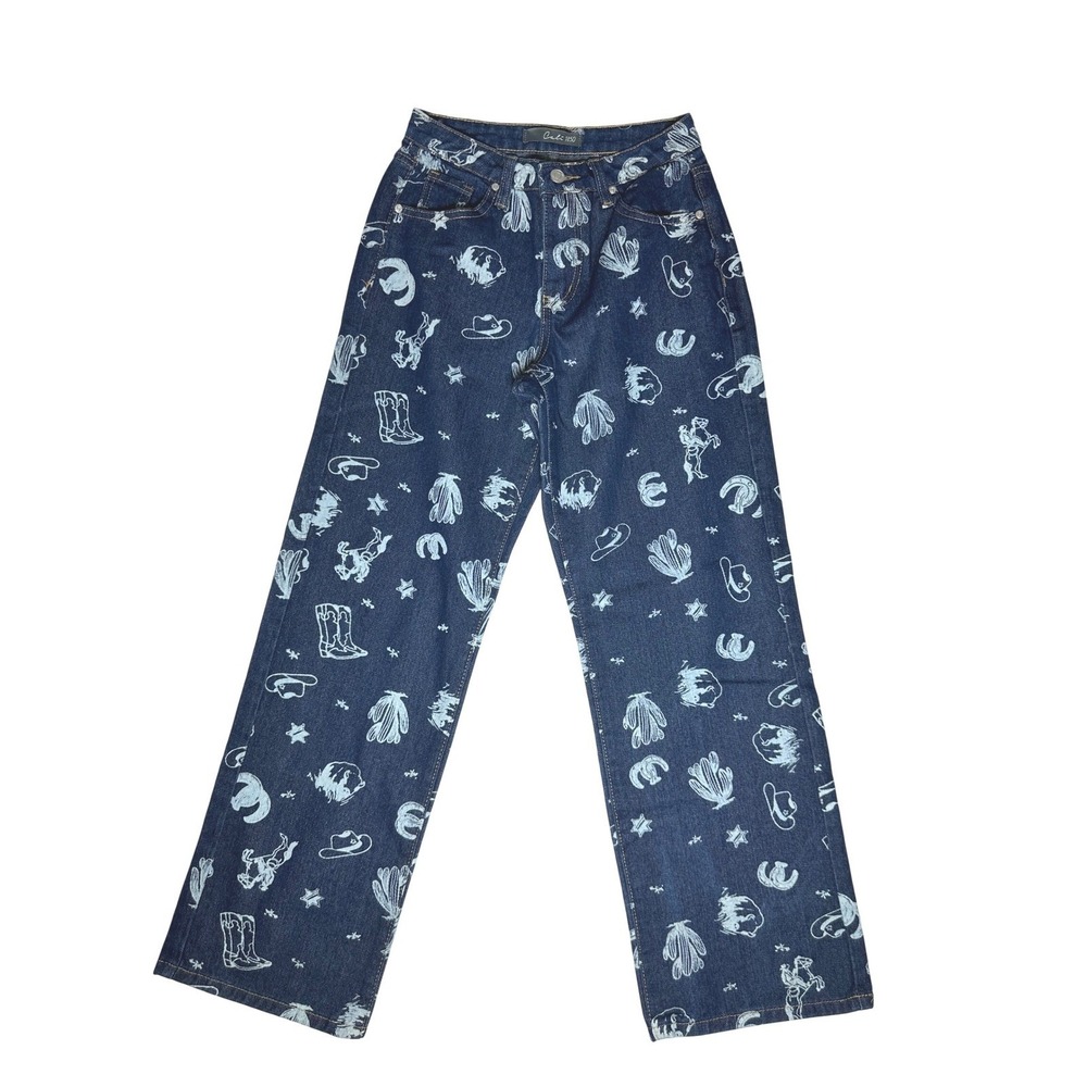 Cali 1850‎ Western Print Wide Leg Jeans 1/25 Cowgirl Cactus Rodeo Y2K - Picture 2 of 6